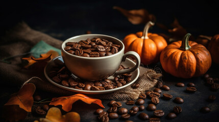 Autumn coffee flavors advertisement AI generative - obrazy, fototapety, plakaty