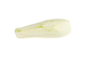 Peeled fresh raw zucchini isolated on white background.