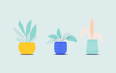 Plants vector illustration. Collection of indoor plants in flowerpots, flat style.