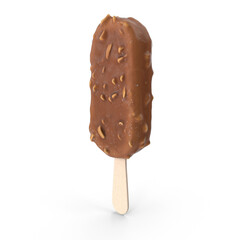 3D rendering milk chocolate ice cream popsicle covered with chocolate isolated, Chocolate popsicle. Ice cream isolated on a white background