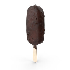 3D rendering milk dark chocolate ice cream popsicle covered with chocolate isolated, Chocolate popsicle. Ice cream isolated on a white background