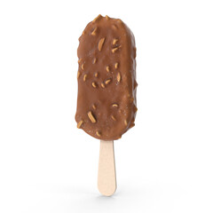3D rendering milk chocolate ice cream popsicle covered with chocolate isolated, Chocolate popsicle. Ice cream isolated on a white background