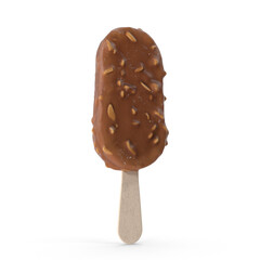 3D rendering milk chocolate ice cream popsicle covered with chocolate isolated, Chocolate popsicle. Ice cream isolated on a white background