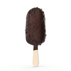 3D rendering milk dark chocolate ice cream popsicle covered with chocolate isolated, Chocolate popsicle. Ice cream isolated on a white background