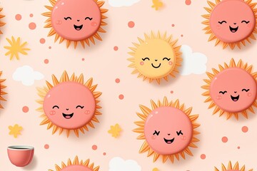 seamless pattern with cute sun and clouds.illustrations,a simple design for baby room decor and nursery decoration.cartoon sun and clouds.illustrations for nursery pattern.
