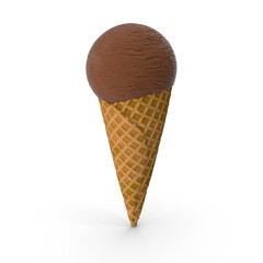 Cone Ice-cream scoops on a white background with assorted balls of chocolate in waffles. Chocolate ice cream with wafer cone, Soft serve ice cream in wafer style cone.