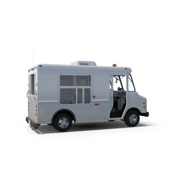 Empty Ice cream delivery pickup truck 3D rendering, Ice cream truck, mobile fair trade ice cream van, White street food van