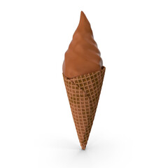 Ice cream in a waffle cone, soft ice cream in a waffle cone 3D rendering