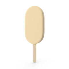 3D wooden stick ice cream with plain chocolate glaze, Vanilla popsicle on a stick, Realistic 3D