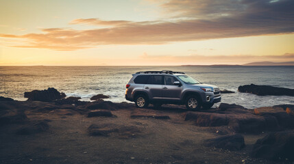Coastal Journey: SUV with Ocean Horizon