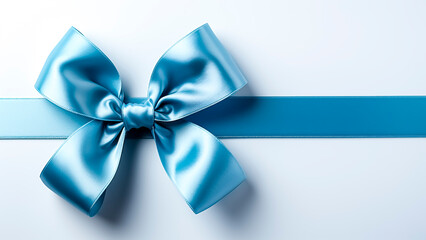 Blue satin bow with ribbon on white background. Blue november. Prostate cancer prevention.
