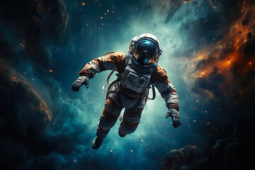 Fototapeta na wymiar Celestial Drift: Astronaut Suspended in the Cosmos