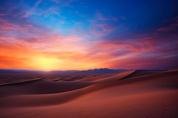 Dawn's Embrace: Endless Desert Under a Warm Starlit Sky