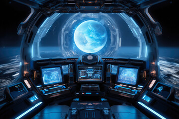 Spaceship Interior with Futuristic Interfaces