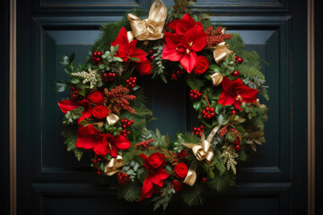 Fototapeta na wymiar Vintage Christmas Wreath with Floral Charm