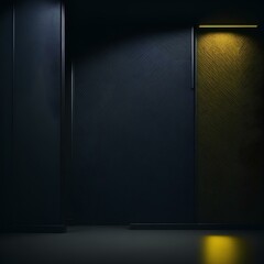 Modern Carbon Fiber Design: Yellow Black Studio Interior with Ample Lighting