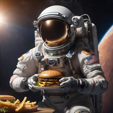 astronaut eating space burger, generated by ai