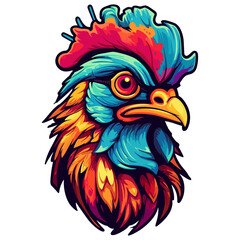 funky hen sticker design, Cartoon sticker of chicken