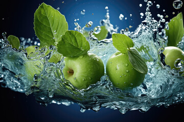 Vibrant Green Apples Drenched in Refreshing Splashing Water