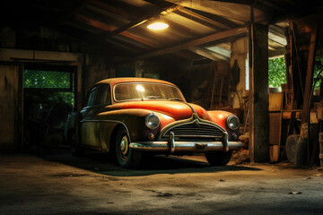 Antique Car Rests in Vintage Garage Space