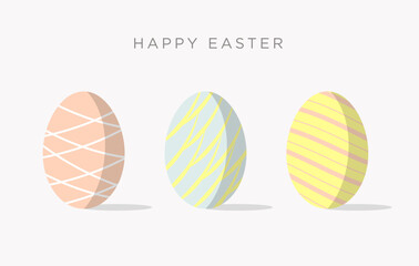 Cute colorful Easter eggs with lines, flat design.