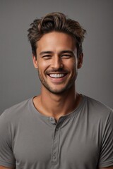 Obraz premium Happy and Handsome Young Man with Stylish Hairstyle, Portrait