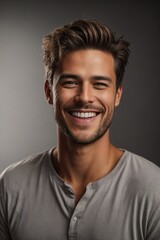 Obraz premium Happy and Handsome Young Man with Stylish Hairstyle, Portrait