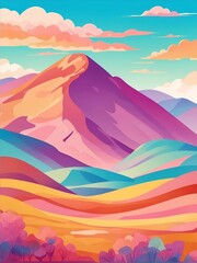 Beautiful highland landscape. Spring meadow. AI generated illustration
