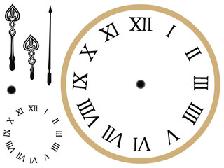 時計のパーツセット　ローマ数字の時計のパーツセット　好きな時間に針を移動させて使える - obrazy, fototapety, plakaty