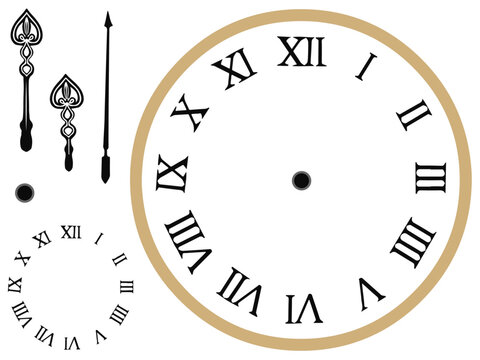時計のパーツセット　ローマ数字の時計のパーツセット　好きな時間に針を移動させて使える