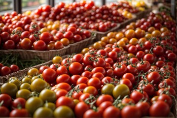 Naklejka na ściany i meble Shop with Various Varieties of Fresh Tomatoes