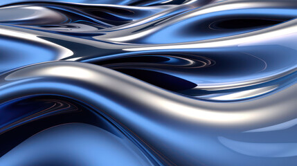 Abstract 3D silver and blue metal shiny background with waves modern and elegant