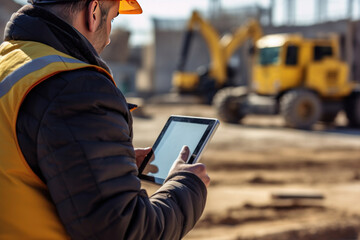 Obraz premium An engineer using a digital tablet on a construction site.