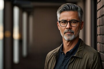 Fototapeta premium Portrait of a Happy Middle-Aged Man with Glasses and Beard