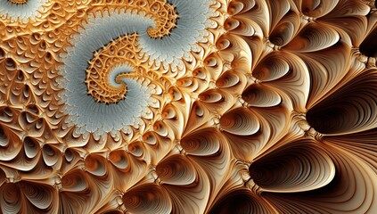 Golden and blue fractals creating beautiful patterns. Abstract background and wallpaper.