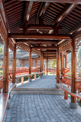 Fototapeta na wymiar Chinese style garden wooden structure building courtyard corridor