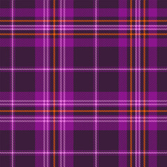 Scottish plaid seamless pattern with orange and purple on dark field - 668770197