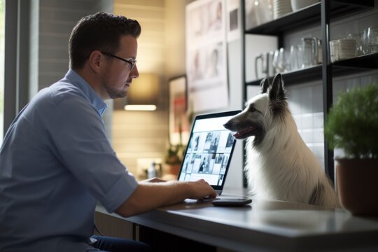 A veterinarian utilizing telehealth technology to conduct virtual consultations with pet owners.