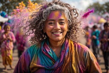 Fototapeta premium Happy woman at the Holi festival
