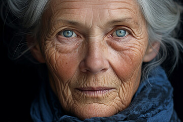 Generative AI picture portrait of beautiful senior woman face closeup white hair healthcare
