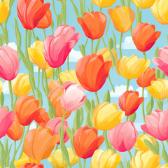 Fototapeta na wymiar Dutch Delight: A Vibrant Dance of Tulips,pattern with tulips,Seamless Pattern Images