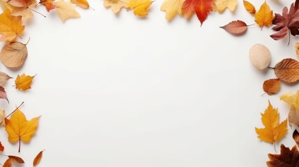 Autumn leaves framed border with white background