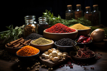 A diverse collection of seeds and spices beautifully captured in a product photography setting. Ai generated