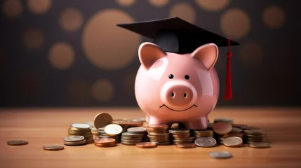 Fotobehang Pink piggy bank for education and intuition savings and investment funds © Malambo/Peopleimages - AI