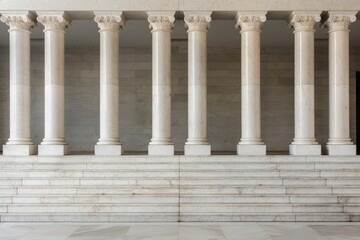 Stone columns colonnade and marble stairs detail. Classical pillars row, building entrance