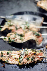 mackerel kebab on the outdoor grill .style rustic