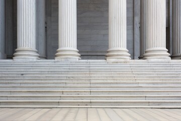 Obraz premium Stone columns colonnade and marble stairs detail. Classical pillars row, building entrance