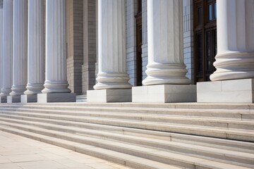 Obraz premium Marble columns colonnade and stairs detail. Classical pillars row, building entrance