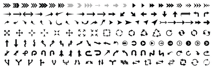 Arrows icons set, collection of simple flat vector pointer arrow signs illustration design - obrazy, fototapety, plakaty