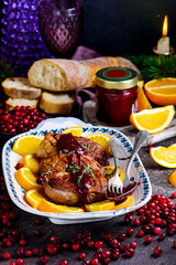 Duck Breast with orange and  Cranberry Sauce.style rustic